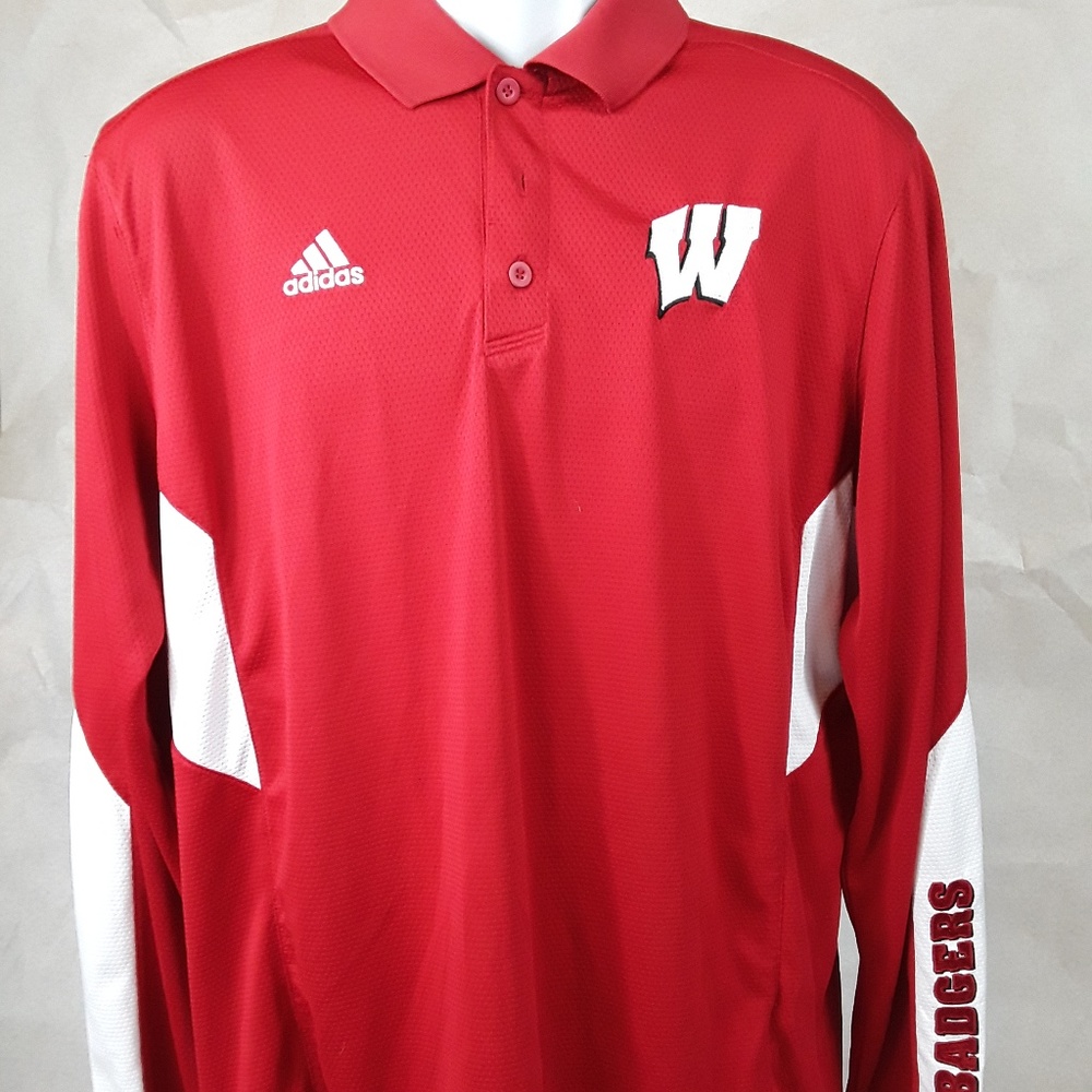 Mens Adidas Wisconsin Badgers Long Sleeve Polo